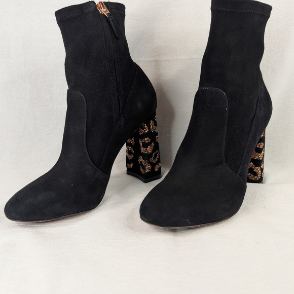 Sophia Webster Felicity Black Suede Leopard Crystal Heel Boots Size 36.5 Womens - Picture 4 of 12